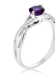 1/2 cttw Purple Amethyst Solitaire Ring .925 Sterling Silver Twisted Design 6 MM - Silver
