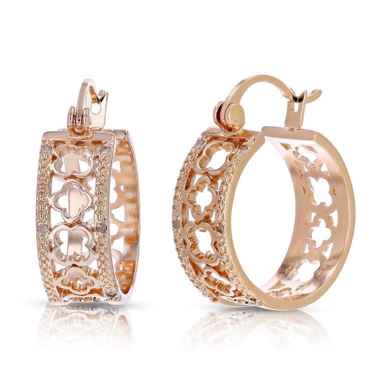 1/20 Cttw Diamond Hoop Earrings Pink Gold Plated Over Brass Clover 1/2"