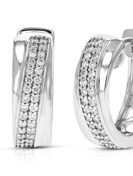 1/4 Cttw Diamond Hoop Earrings For Women, Round Lab Grown Diamond Earrings In .925 Sterling Silver, Prong Setting - Diamond: 64 - Silver