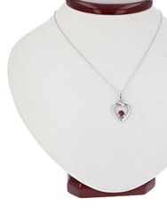 1/4 cttw Pendant Necklace, Garnet Pendant Necklace For Women In .925 Sterling Silver With Rhodium, 18 Inch Chain, Prong Setting - 0.8" L x 0.5" W