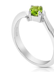 1/4 cttw Peridot Ring .925 Sterling Silver With Rhodium Plating Round Shape 4 mm