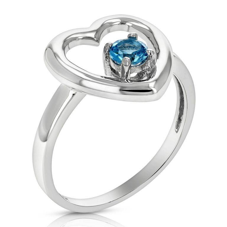 1/5 Cttw Swiss Blue Topaz Ring .925 Sterling Silver Rhodium Heart Shape 4 MM - Silver