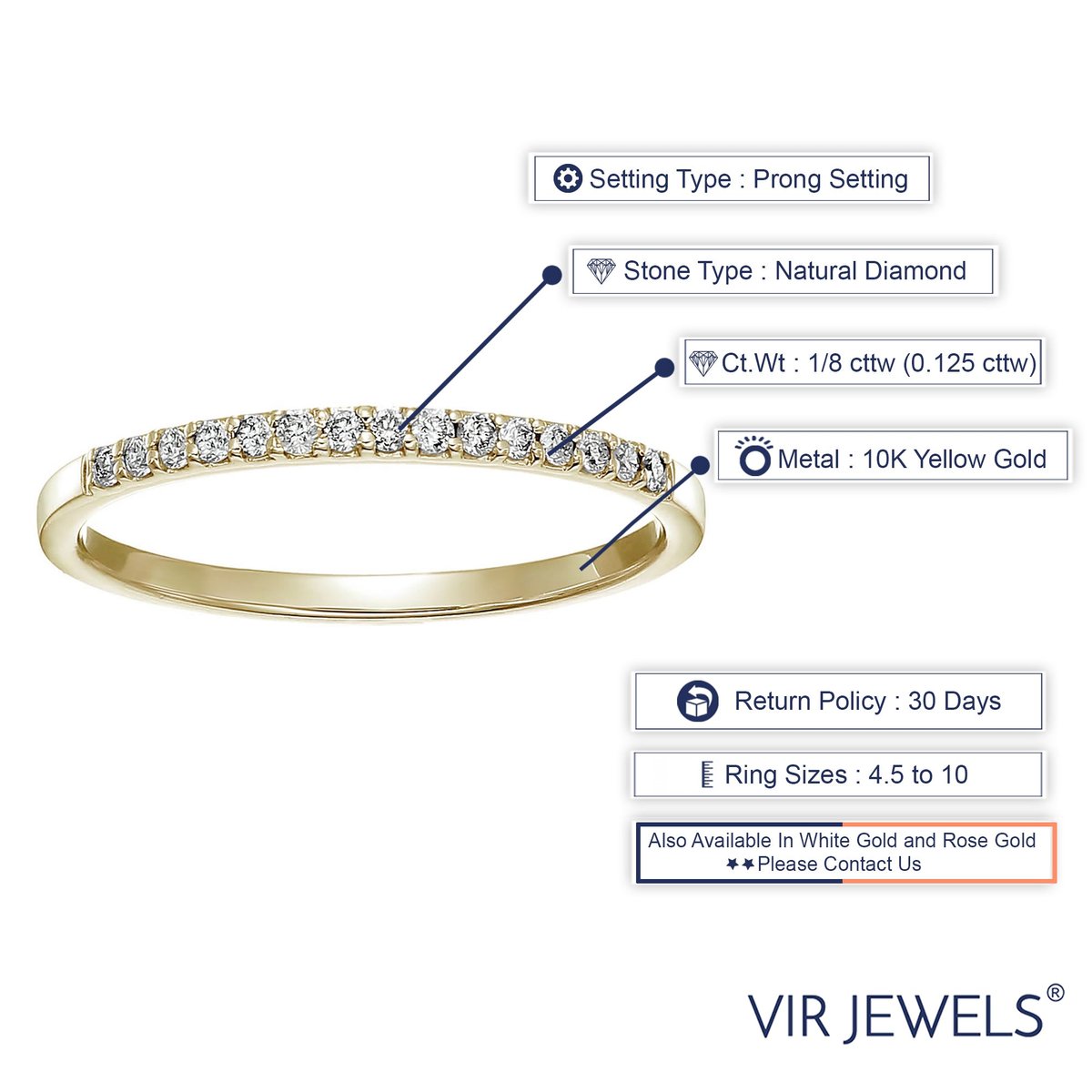 Vir Jewels 10K Yellow Gold 1/8 Cttw Petite Round Diamond Wedding