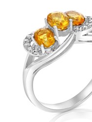 1 cttw Citrine Ring .925 Sterling Silver With Rhodium Plating Oval Shape 6 x 4 mm - Silver