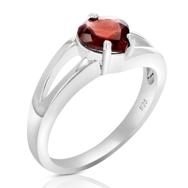 1 cttw Garnet Ring in .925 Sterling Silver with Rhodium Plating Solitaire Heart - Sterling Silver