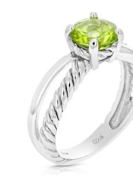 1 Cttw Peridot Ring .925 Sterling Silver With Rhodium Plating Round Shape 7 MM - Sterling Silver
