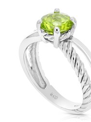 1 Cttw Peridot Ring .925 Sterling Silver With Rhodium Plating Round Shape 7 MM