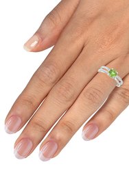 1 Cttw Peridot Ring .925 Sterling Silver With Rhodium Plating Round Shape 7 MM