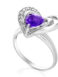 1 Cttw Purple Amethyst Ring .925 Sterling Silver With Rhodium Heart Shape 7 mm