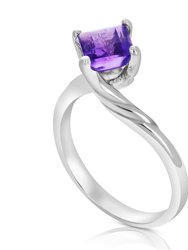 1 Cttw Purple Amethyst Ring .925 Sterling Silver With Rhodium Princess 6 mm
