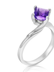 1 Cttw Purple Amethyst Ring .925 Sterling Silver With Rhodium Princess 6 mm - Silver