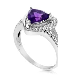 1 Cttw Purple Amethyst Ring .925 Sterling Silver With Rhodium Triangle 7 mm - Width: 11 mm