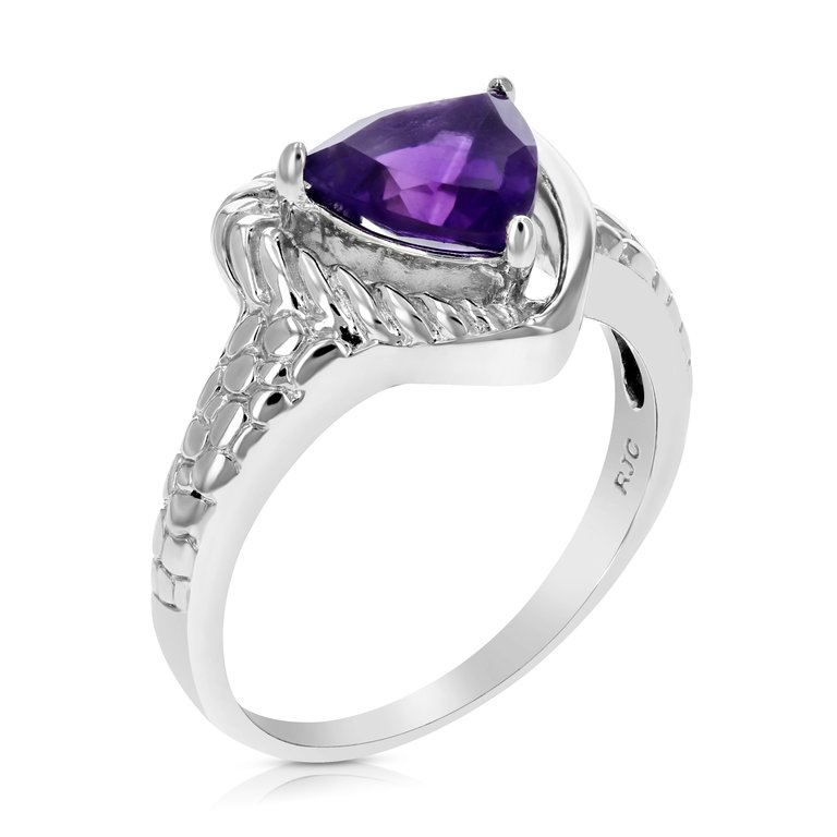 1 Cttw Purple Amethyst Ring .925 Sterling Silver With Rhodium Triangle 7 mm - Width: 11 mm - Silver