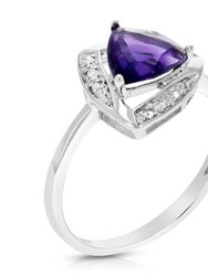 1 Cttw Purple Amethyst Ring .925 Sterling Silver With Rhodium Triangle 7 mm - Width: 12 mm - Silver