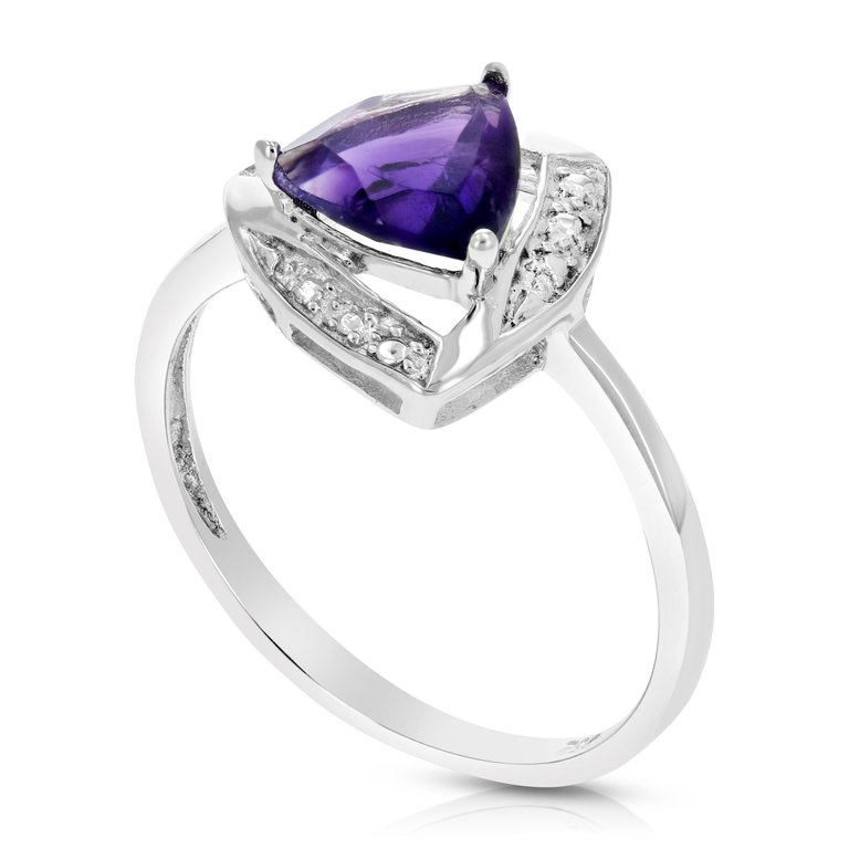 1 Cttw Purple Amethyst Ring .925 Sterling Silver With Rhodium Triangle 7 mm - Width: 12 mm