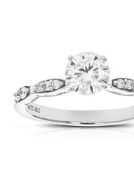 1 Cttw Round Lab Grown Diamond Engagement Ring 11 Stones 14K White Gold Prong Set 3/4" - Silver