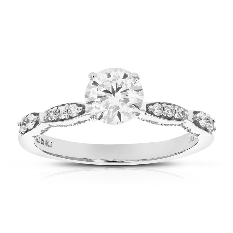 1 Cttw Round Lab Grown Diamond Engagement Ring 11 Stones 14K White Gold Prong Set 3/4" - Silver