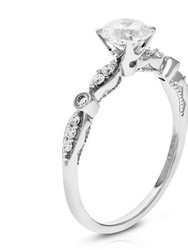 1 Cttw Round Lab Grown Diamond Engagement Ring 13 Stones 14 K White Gold Prong Set 3/4"