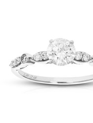 1 Cttw Round Lab Grown Diamond Engagement Ring 13 Stones 14 K White Gold Prong Set 3/4" - Silver