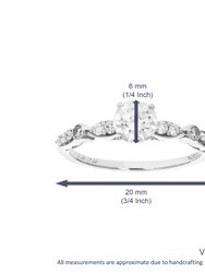 1 Cttw Round Lab Grown Diamond Engagement Ring 13 Stones 14 K White Gold Prong Set 3/4"
