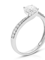 1 Cttw Round Lab Grown Diamond Engagement Ring 17 Stones 14K White Gold Prong Set 3/4 Inch