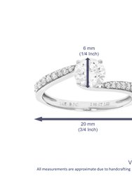 1 Cttw Round Lab Grown Diamond Engagement Ring 17 Stones 14K White Gold Prong Set 3/4 Inch