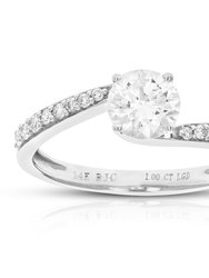 1 Cttw Round Lab Grown Diamond Engagement Ring 17 Stones 14K White Gold Prong Set 3/4 Inch - White Gold