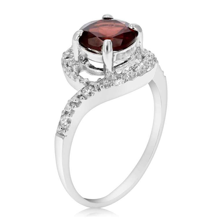 1.05 Cttw Round Halo Style Garnet Ring .925 Sterling Silver With Rhodium 7 MM - Silver