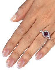 1.05 Cttw Round Halo Style Garnet Ring .925 Sterling Silver With Rhodium 7 MM