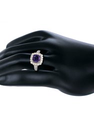 1.10 Cttw Cushion Cut Purple Amethyst Ring .925 Sterling Silver Rhodium 7 MM