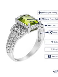 1.10 Cttw Emerald Peridot Ring .925 Sterling Silver With Rhodium Plating 8x6 MM
