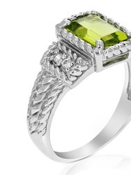 1.10 Cttw Emerald Peridot Ring .925 Sterling Silver With Rhodium Plating 8x6 MM - Silver