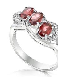 1.20 Cttw 3 Stone Garnet Ring .925 Sterling Silver With Rhodium Oval 6x4 mm