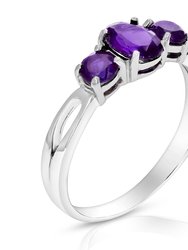 1.20 Cttw 3 Stone Purple Amethyst Ring In .925 Sterling Silver Oval And Round - Silver