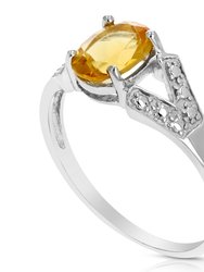 1.20 Cttw Citrine Ring .925 Sterling Silver With Rhodium Oval Shape 8x6 MM