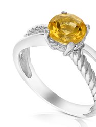 1.20 Cttw Citrine Ring .925 Sterling Silver With Rhodium Round Shape 7 MM