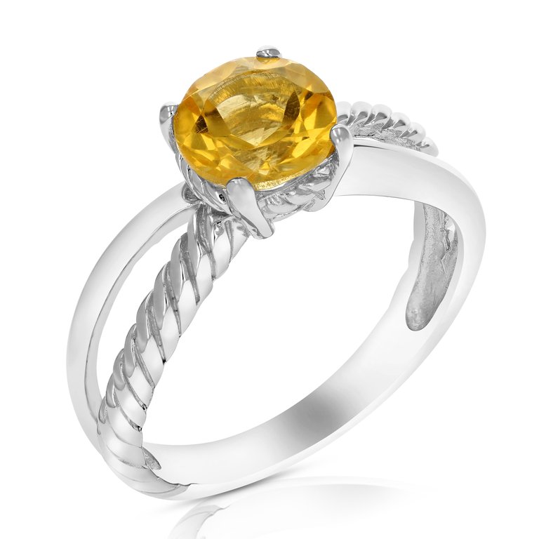 1.20 Cttw Citrine Ring .925 Sterling Silver With Rhodium Round Shape 7 MM - Silver