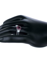 1.20 Cttw Garnet Ring .925 Sterling Silver With Rhodium Plating Round Shape 7 MM