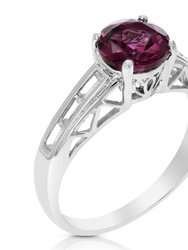 1.20 Cttw Garnet Ring .925 Sterling Silver With Rhodium Plating Round Shape 7 MM - Silver