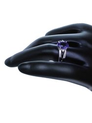 1.20 Cttw Purple Amethyst Ring .925 Sterling Silver With Rhodium Oval 8x6 mm