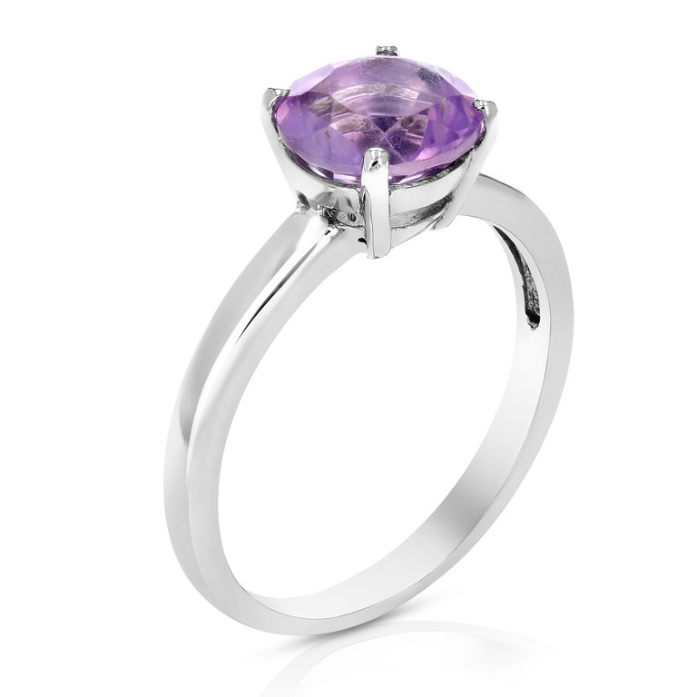 1.25 cttw Purple Amethyst Ring .925 Sterling Silver With Rhodium Round 8 MM - Silver