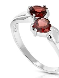 1.40 Cttw Garnet Ring In .925 Sterling Silver With Rhodium Plating Heart Shape