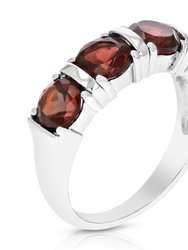 1.50 Cttw Garnet Ring .925 Sterling Silver With Rhodium Plating Round Shape 5 mm - Silver