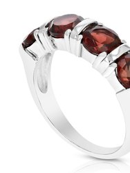 1.50 Cttw Garnet Ring .925 Sterling Silver With Rhodium Plating Round Shape 5 mm