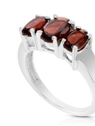1.50 Cttw Garnet Ring In .925 Sterling Silver With Rhodium Plating Oval Shape
