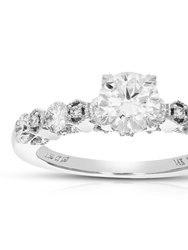 1.50 Cttw Round Lab Grown Diamond Engagement Ring 25 Stones 14K White Gold Prong Set 3/4 Inch - Silver
