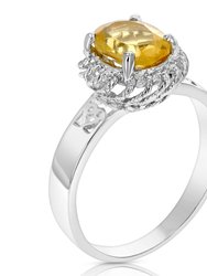 1.60 Cttw Citrine Ring .925 Sterling Silver With Rhodium Plating Filigree Oval - Silver