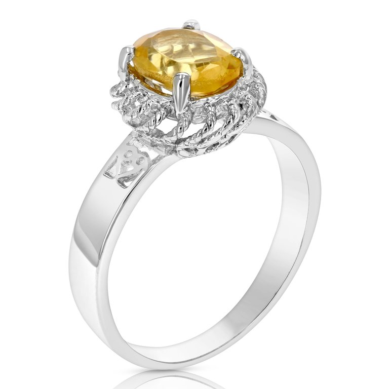 1.60 Cttw Citrine Ring .925 Sterling Silver With Rhodium Plating Filigree Oval - Silver