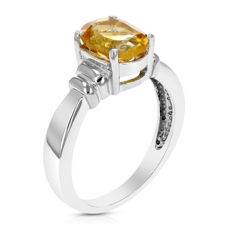 1.60 Cttw Citrine Ring .925 Sterling Silver With Rhodium Plating Oval Shape - width 9 mm - Silver