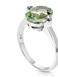 1.70 Cttw Green Amethyst Ring .925 Sterling Silver With Rhodium Oval 10x8 MM